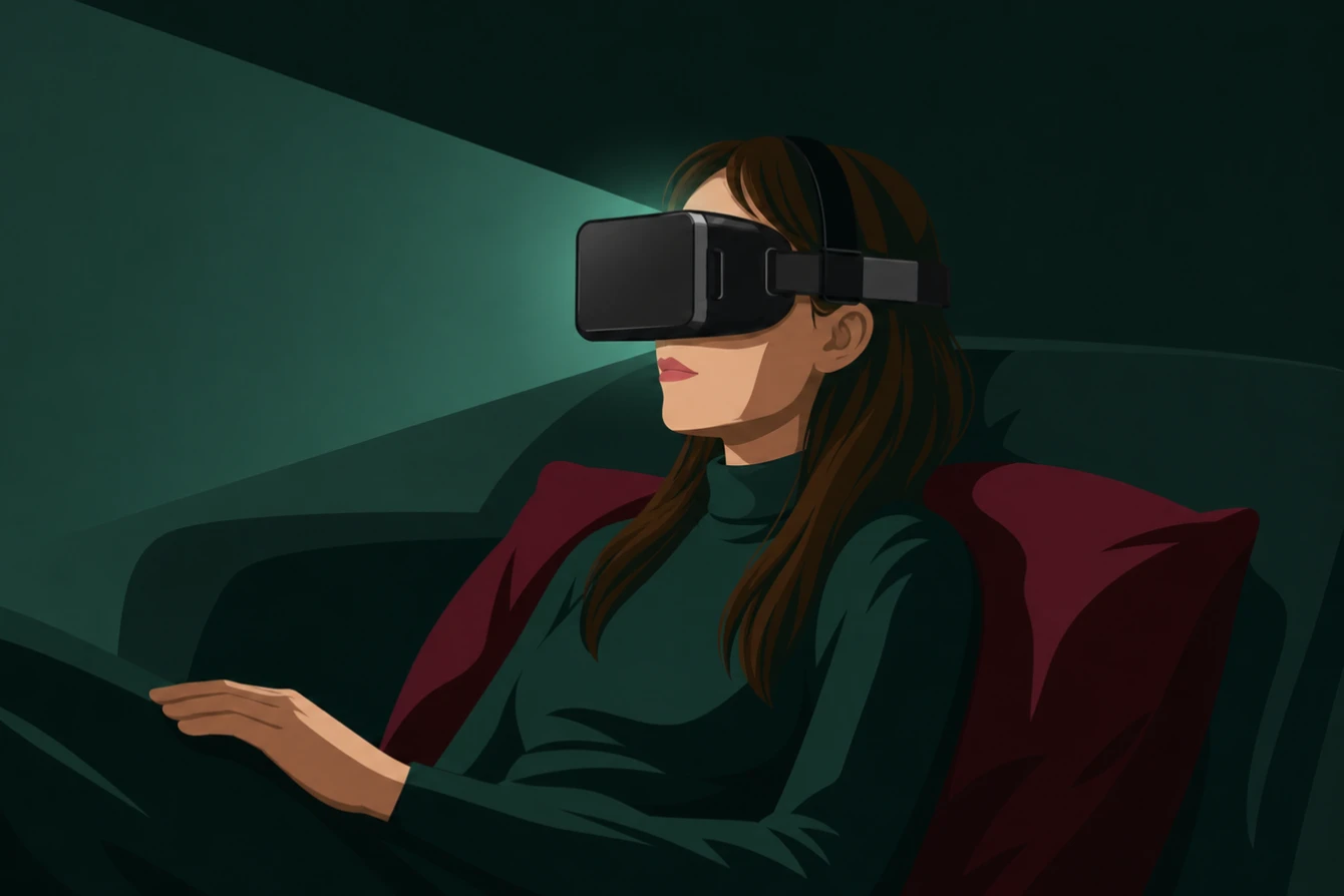 A person relaxing during a 6th Mind headset mode session